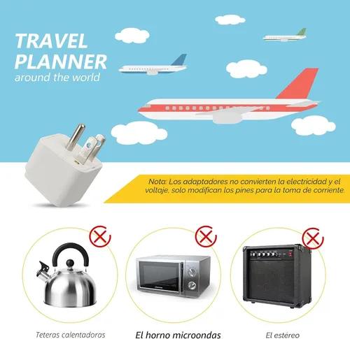 Vista 4 de Paquete de 4 adaptadores universales, adaptadores de viaje de enchufe de Europa a EE. UU. (blanco)