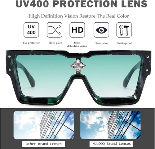 Vista 4 de NULOOQ Gafas de sol retro millonario para mujeres y hombres vintage a la moda parte superior plana marco grueso cuadrado estilo hip hop