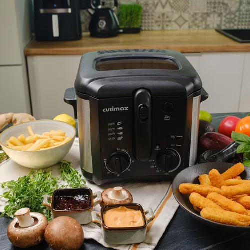 Vista 9 de CUSIMAX Freidora Eléctrica Profunda para Uso Doméstico, Freidora Profunda Pequeña de 2.5 Litros 1500W con Cesta, Temperatura y Tiempo Ajustables
