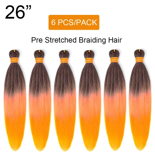 Vista 2 de Cabello trenzado preestirado 3.53 oz/paquete, cabello trenzado rosa naranja para trenzar con agua caliente, cabello trenzado degradado