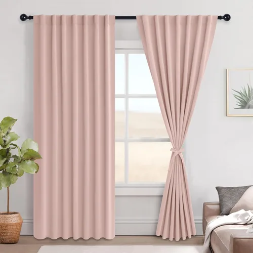 Vista 66 de Hiasan Cortinas opacas negras para dormitorio, cortinas opacas cortas de 45 pulgadas de largo, con aislamiento térmico, bolsillo para barra