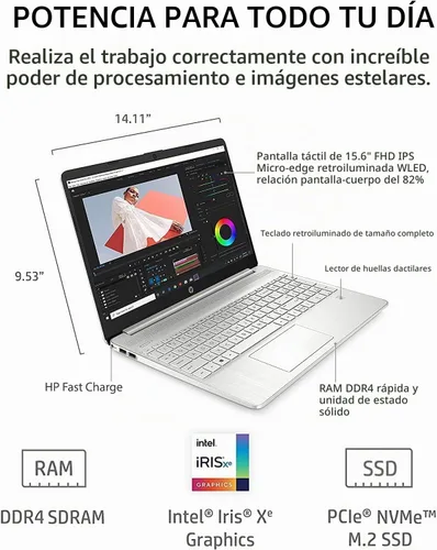 Vista 2 de HP Computadora portátil, pantalla táctil Full HD de 15.6", Intel Core i7-1165G7, 16 GB de RAM, SSD PCIe de 1 TB, teclado retroiluminado, lector