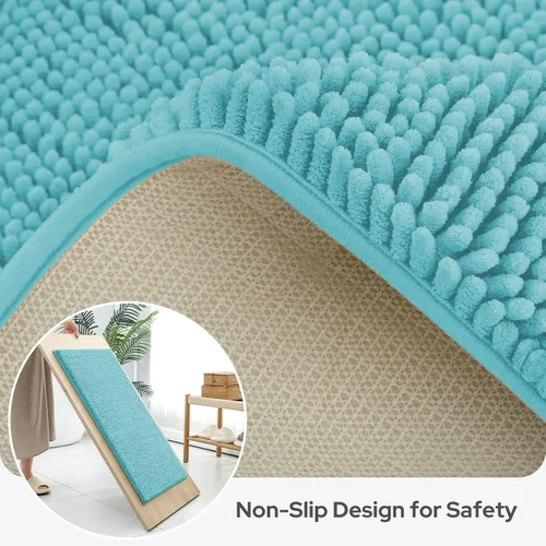 Vista 6 de BYSURE Juego de 3 alfombras de baño color azul aguamarina, antideslizantes, extra absorbentes, de felpilla, suaves, lavables Azul-aqua azul