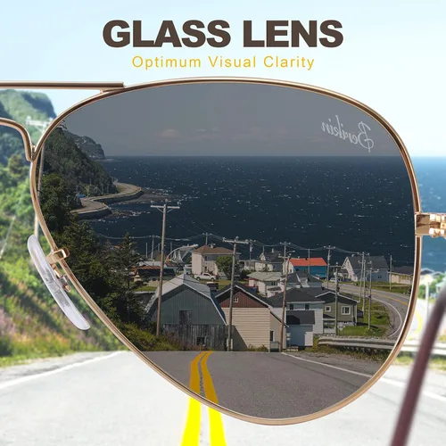 Vista 3 de Berikin Gafas de sol clásicas estilo aviador para hombres y mujeres, 100% protección UV400, lentes de cristal degradado marrón, marco de metal dorado