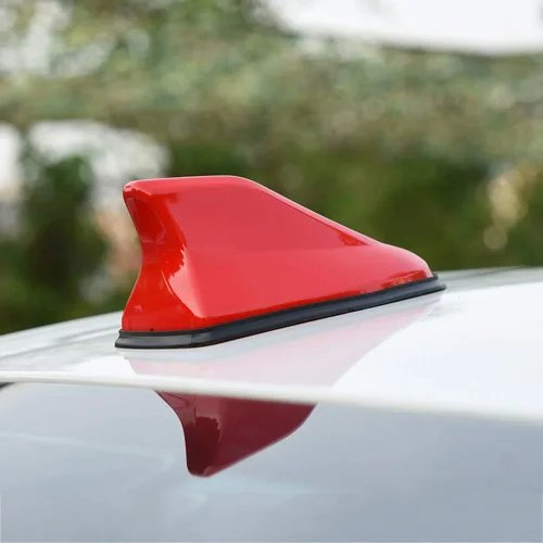 Vista 5 de Antena funcional montada en techo universal para coche, antena de señal de aleta de tiburón, rojo