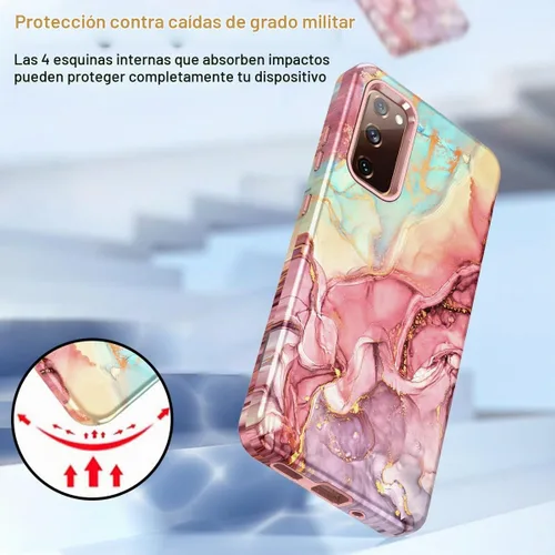 Vista 5 de Btscase para Galaxy S20 FE 5G, Funda de patrón de mármol 3 en 1 resistente a los golpes cuerpo completo duro PC+Silicona suave para caídas