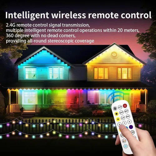 Vista 5 de Luces Permanentes para Exteriores Pro, 50 pies de luces LED RGB-IC para aleros, IP67 impermeables con aplicación inteligente y control remoto
