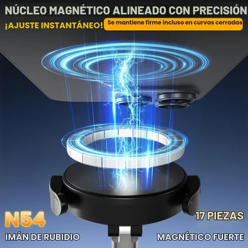 Vista 3 de Soporte magnético de vacío ajustable de 360° para teléfono, soporte magnético de succión al vacío con abrazadera, soporte de teléfono plegable