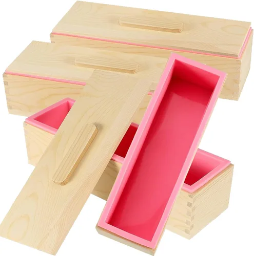 Vista 8 de Kit de jabón de silicona de 47 onzas, 3 piezas de jabón de silicona rectangular verde con 3 cajas de madera y 3 tapas, suministros de bricolaje