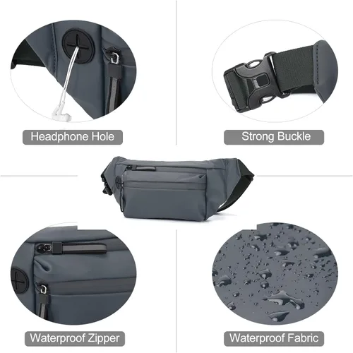 Vista 5 de Riñonera negra para hombres y mujeres, bolsa cruzada de moda para viajar al aire libre, A1-gris, Moda