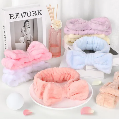 Vista 5 de UMIKU Paquete de 8 diademas faciales para mujeres - Suaves en polar de coral, cosméticas y para el cuidado de la piel, envolturas para el cabello
