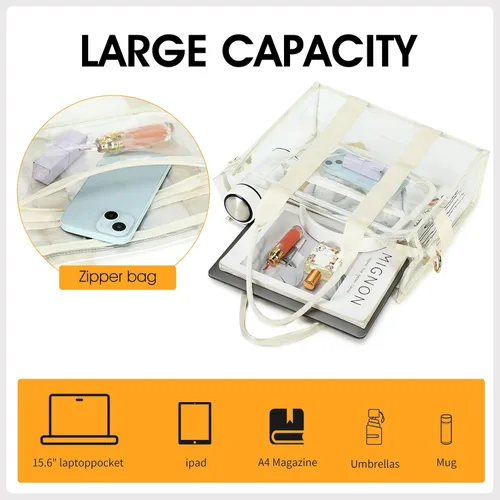Vista 3 de getgto Bolsas Transparentes para Mujer Bolso de Mano, Bolso Cruzado, Bolso Transparente Aprobado para Estadios para Eventos Deportivos, Concierto