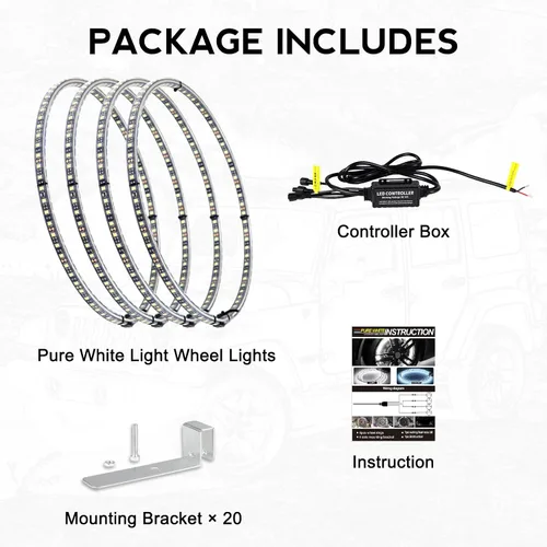 Vista 7 de Luces de Ríncon de 15.5 Pulgadas Blanco Frío, Luz de Rueda para Coches, Luces de Rueda Blancas Puras, 6500k Blanco Frío, Impermeable IP68, Control