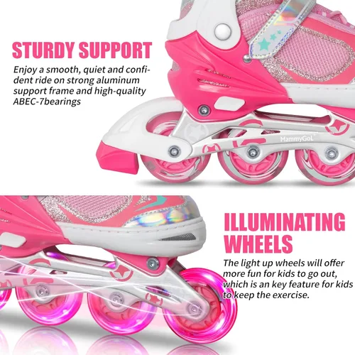 Vista 51 de MammyGol Patines en línea ajustables para niños y niñas, patines con ruedas iluminadas de 4 a 16 años