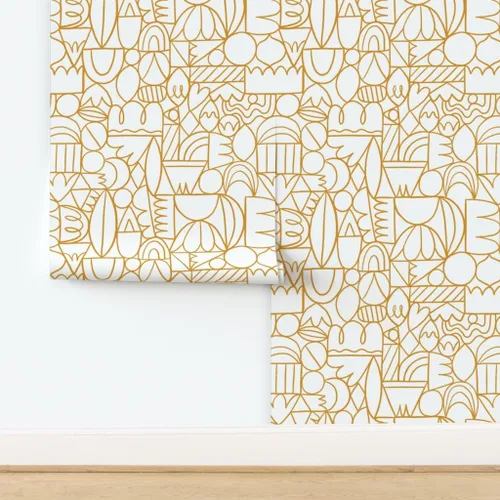 Vista 4 de Muestra de papel tapiz extraíble – Círculos amarillos vintage moderno geométrico arte abstracto personalizado pre-pegado papel pintado por