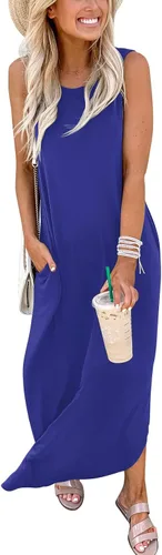 Vista 6 de ANRABESS - Vestido largo casual suelto para mujer sin mangas maxi vestido de playa con bolsillos