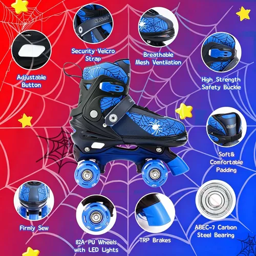 Vista 2 de Patines de ruedas Nattork para niños y niñas, patines cuádruples ajustables en 4 tallas para niños con ruedas iluminadas, genial regalo