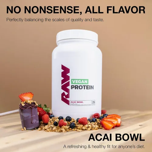 Vista 3 de RAW Acai Bowl - Proteína vegana en polvo, 0.71 oz de proteína a base de plantas en polvo y fortificada con vitaminas para el crecimiento muscular