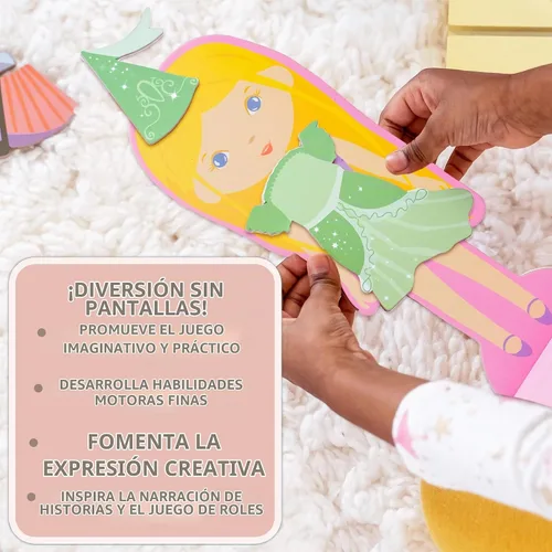Vista 5 de Story Magic - Muñeca de madera para vestir de Horizon Group USA, muñeca de madera magnética de doble cara para vestir, más de 40 piezas de atuendo