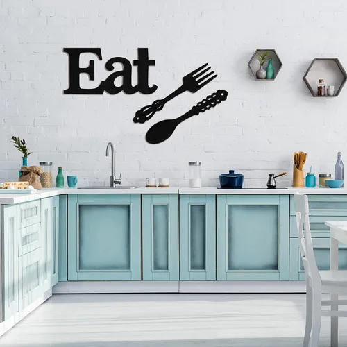 Vista 6 de Jetec Juego de letrero de "Eat", decoración de pared con tenedor y cuchara, decoración de madera rústica, lindas letras "Eat" para cocina y hogar