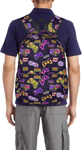 Vista 9 de Reorzon Mochila escolar para niños pequeños, videojuegos, casual, para jugadores, primaria, estudiantes, viajes, para niños y niñas