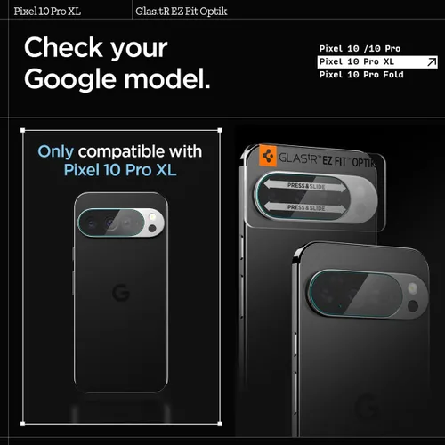 Vista 2 de Spigen Protector de pantalla y lente de cámara [Glas.tR EZ Fit Optik] diseñado para Pixel 10 Pro XL [compatible con carcasas] - 2 unidades GlasTR