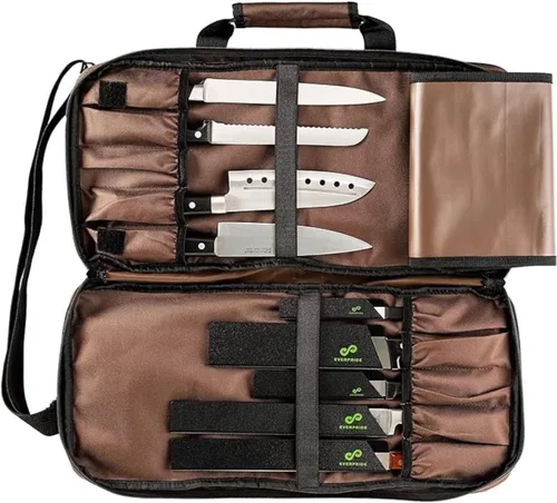 Vista 5 de EVERPRIDE Bolsa para cuchillos de chef con capacidad para 20 cuchillos, además de compartimento grande con cremallera para herramientas de cocina