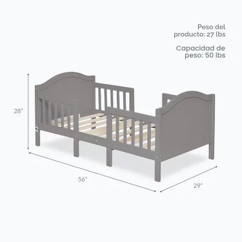 Vista 4 de Dream On Me Portland - Cama convertible 3 en 1 para niños pequeños con rieles de seguridad en blanco, certificada por Baby Safety Alliance