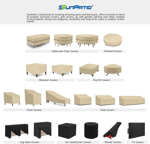 Vista 8 de SunPatio Funda otomana para exteriores, cubierta cuadrada impermeable resistente para mesa de café, cubierta de mesa auxiliar para muebles de patio