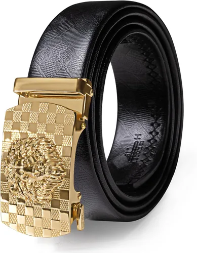 Vista 27 de Barry.Wang Cinturón de trinquete de cuero para hombre 1 3/8" hebilla A Oro Verde