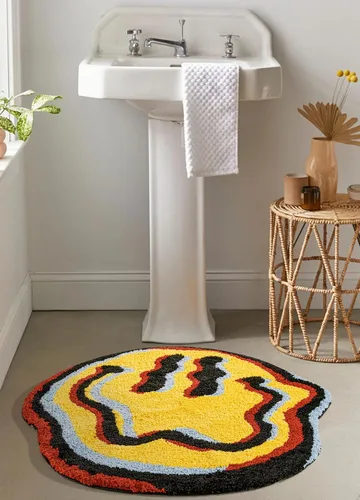 Vista 13 de Estmy Happy Face - Alfombra de baño redonda de 2 pies, color blanco/negro, antideslizante, lavable, estética, hippie, bohemio, divertida, de felpa