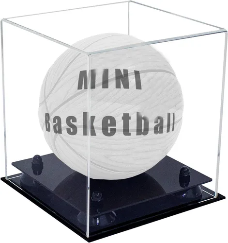Vista 118 de Better Display Cases Mini acrílico - Miniatura (no tamaño completo) Baloncesto vitrina con elevadores negros y espejo (A015-BR)