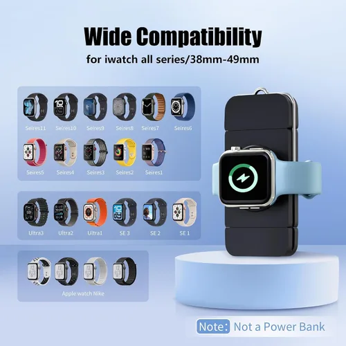 Vista 3 de Cargador portátil para Apple Watch, carga rápida inalámbrica 2 en 1 para Negro