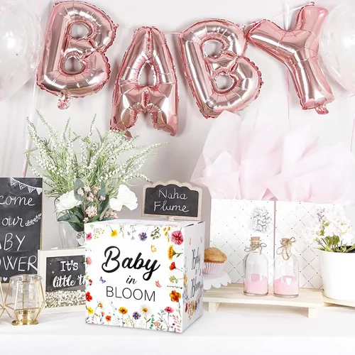 Vista 3 de Fowecelt Baby in Bloom - Caja de tarjetas de fiesta, decoración de baby shower, recuerdos de fiesta, decoraciones de baby shower para niña, caja