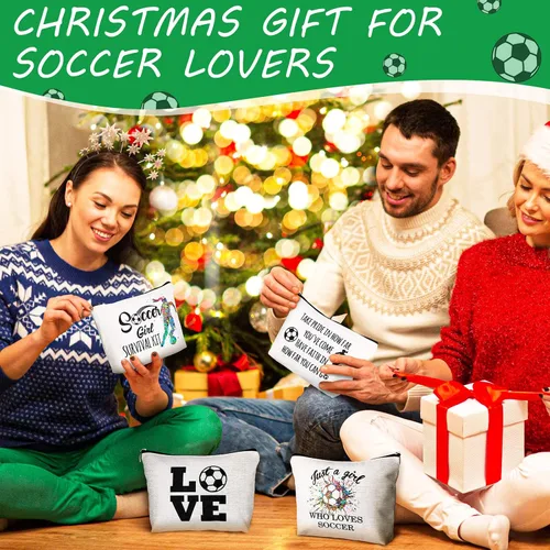 Vista 7 de Geosar 4 piezas de regalos de fútbol bolsa de maquillaje para mujeres, mamá, equipo, regalo inspirador para jugadores de fútbol, amantes