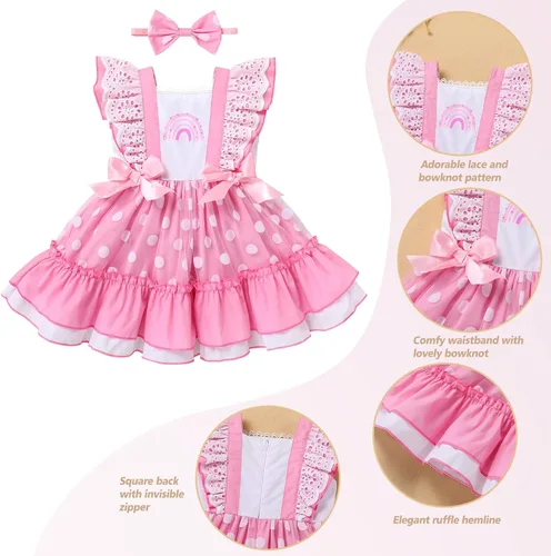 Vista 3 de Vestido de lunares para niña, ocasiones especiales, retro, de los años 50, vintage, clásico, con vuelo, vestido de fiesta de té rockabilly