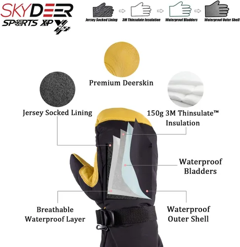 Vista 2 de SKYDEER Waterproof and Windproof Genuine Deerskin Leather Ski Gloves with 150g 3M Thinsulate Insulation (SD8648T)
