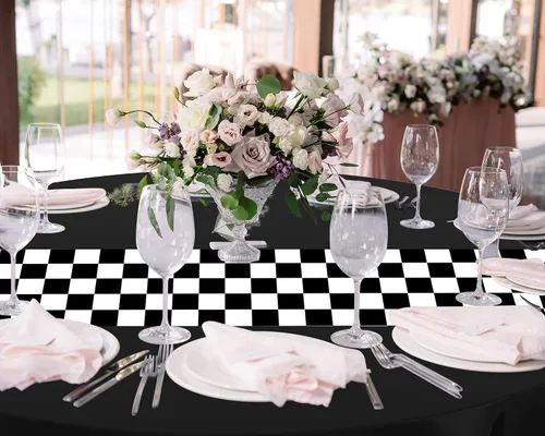 Vista 5 de Oudain 3 piezas de suministros para fiesta de cumpleaños de autos, decoraciones para fiestas de carreras, mantel redondo de carreras con bandera a