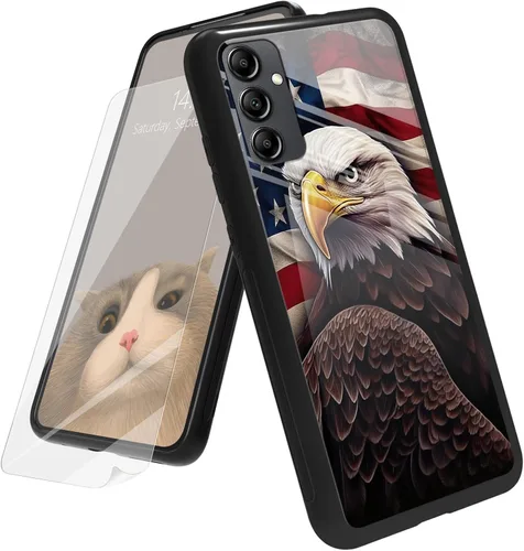 Vista 120 de Funda para Samsung Galaxy A12 5G con protector de pantalla, parte trasera de vidrio templado + TPU de silicona suave que absorbe los golpes