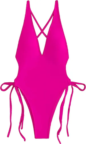Vista 4 de Lilosy Sexy Criss Cross Lace Up Plunge Traje de baño de una pieza con lazo lateral atrevido traje de baño