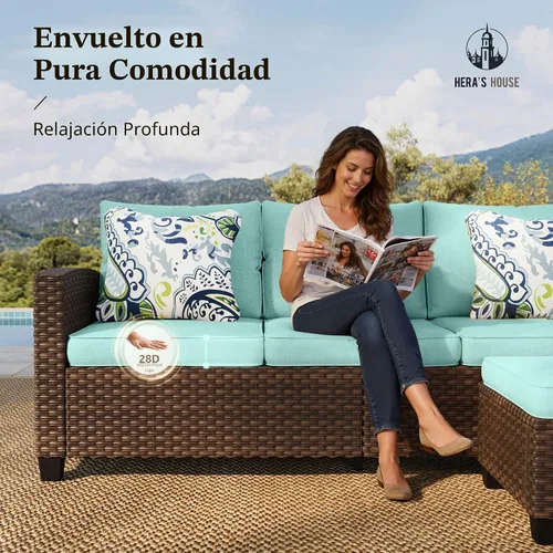 Vista 5 de HERA'S HOUSE - Juego de muebles para patio con mesa para fogata, muebles de mimbre para exteriores, sofá de conversación con asientos profundos