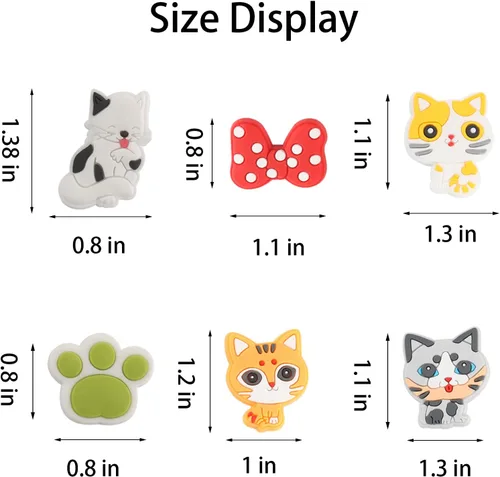 Vista 7 de Dijes de decoración de zapatos de gatos, 20 piezas de lindos dijes de animales y gatos para zapatos de mascotas, paquete para sandalias de pulsera
