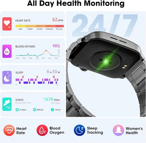 Vista 5 de Curve - Reloj inteligente militar para hombre (respuesta/hacer llamadas), reloj inteligente AMOLED de 1.93 pulgadas con monitor de frecuencia