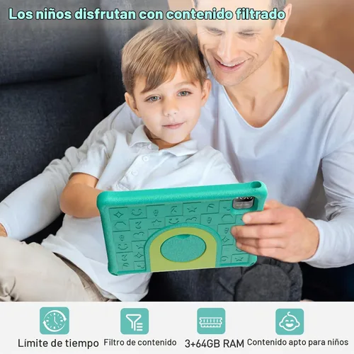 Vista 6 de PRITOM Tableta para niños, tableta de 10 pulgadas para niños, 64 GB Verde