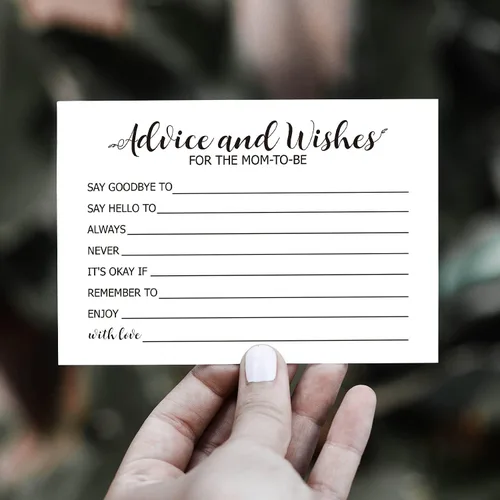 Vista 5 de TENTADO Tarjeta de consejos para baby shower, paquete de 50 unidades de 4 x 6 pulgadas, calidad premium, perfecta para juegos de baby shower