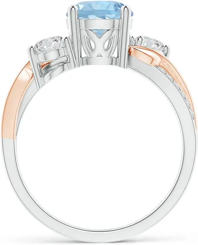 Vista 2 de Angara Anillo de tres piedras de aguamarina natural y diamantes para mujeres, niñas en oro macizo de 14 quilates, platino Regalo de joyería
