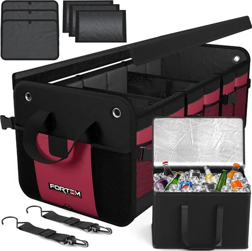 Vista 17 de FORTEM Organizador de maletero con enfriador para SUV, organizador y almacenamiento de automóvil, multicompartimento plegable, regalo de Navidad