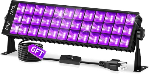 Vista 10 de Barra de luz negra de 45 W con cable de 6 pies + interruptor, cada una ilumina un área de 25x25 pies, luz de inundación LED de luz negra para neón