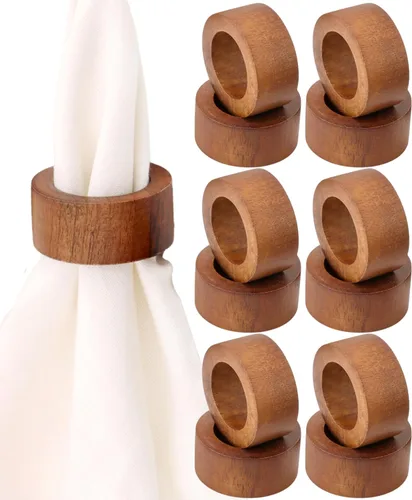 Vista 15 de Juego de servilletas de madera de 12 piezas, hecho a mano, con hebillas para mesas de comedor, servilleteros rústicos de granja para bodas, Navidad