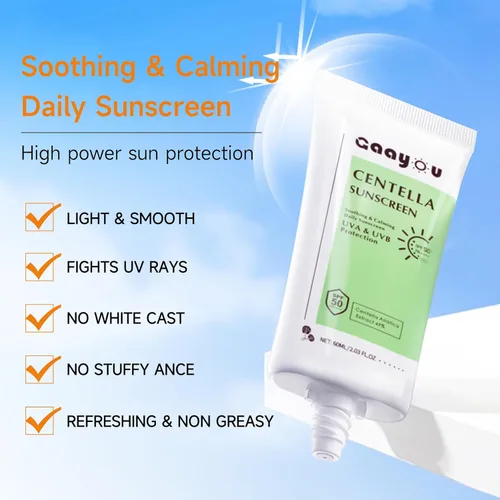 Vista 6 de Centella Protector solar SPF50 PA++++ Calmante Humedad Facial Protector solar Centella Asiatica Protector solar coreano Mate No Blanco Cast Face